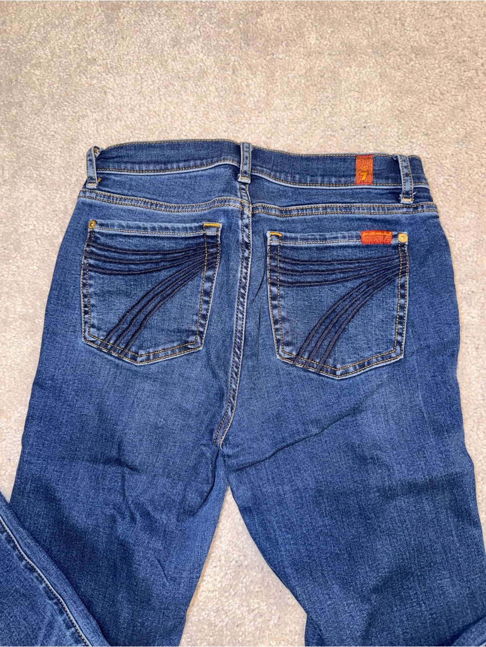 Seven7 Women's Straight Leg Jeans in Dark Blue Denim